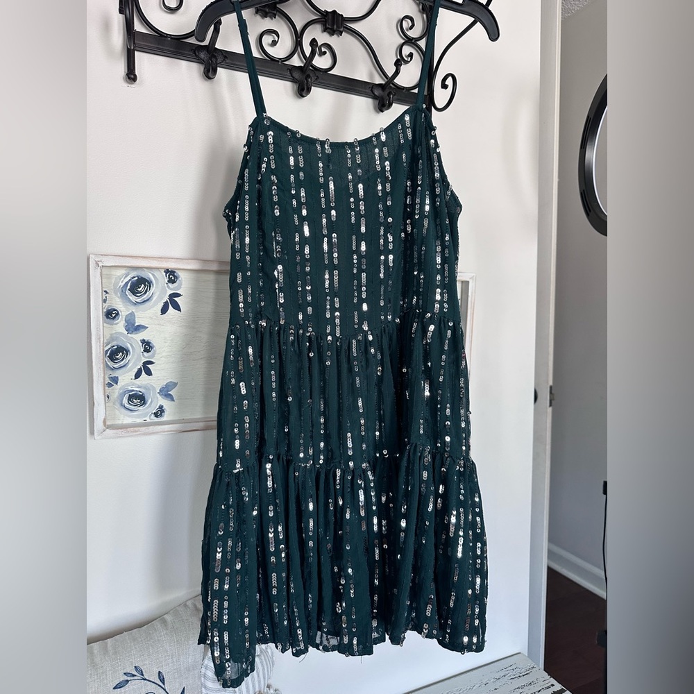 Altar'd State Emerald Sequin Dress lined adjustable straps
